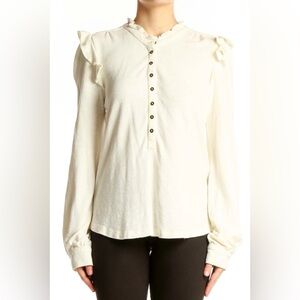 Pilcro Anthropologie Brand Ruffle Henley Shirt Size Small